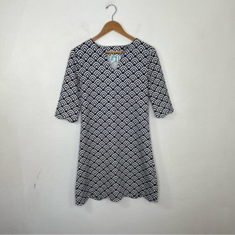 VFish Blue White Geometric Print Shift Travel Dress Size XS